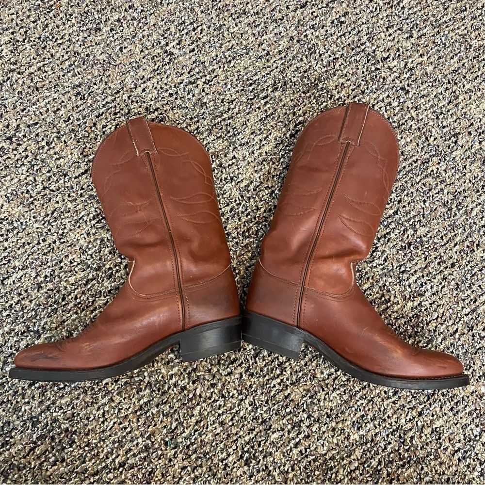 Justin Boots Brown Leather Heeled Boots - Picture 5 of 9